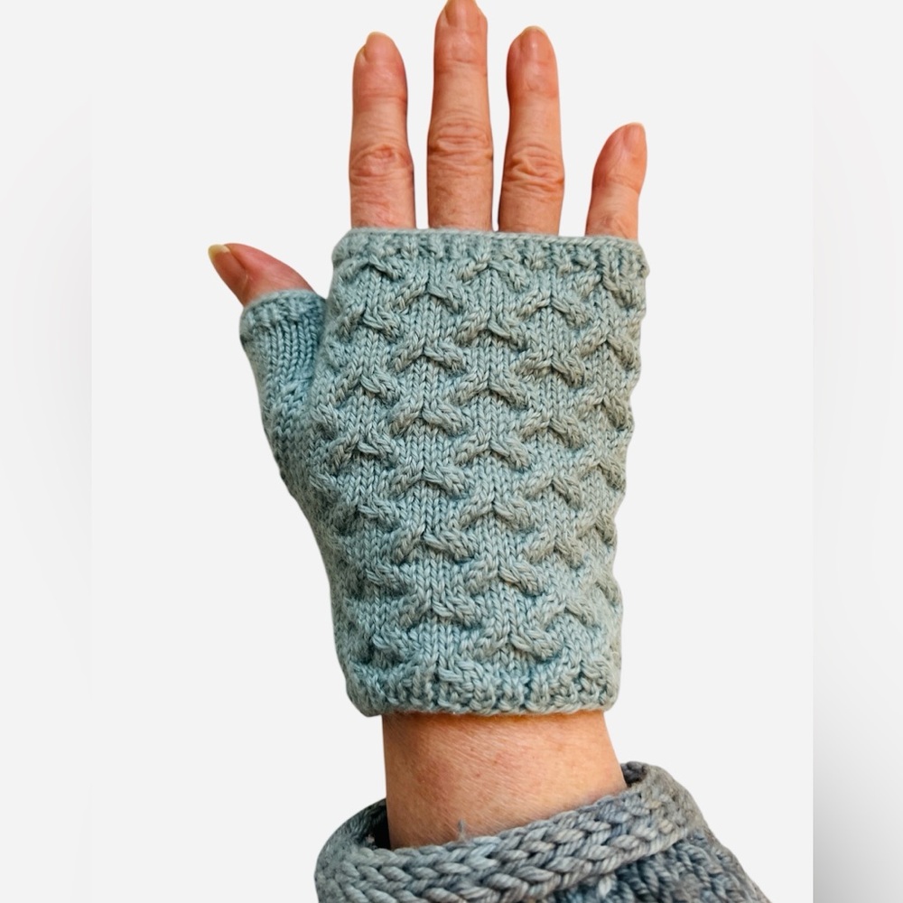 Light Blue Handknit Alpaca Fingerless Gloves